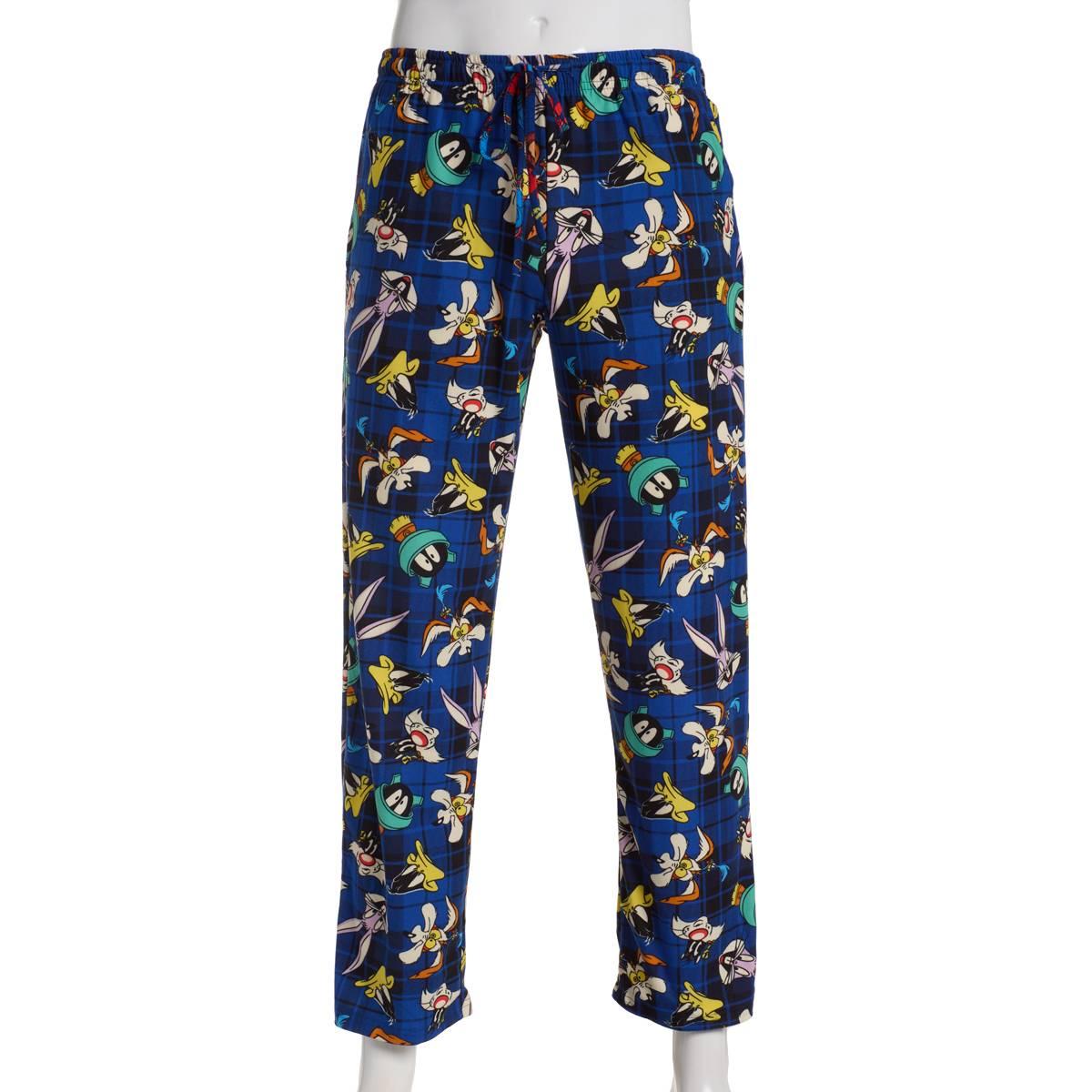 Mens Looney Tunes Black Plaid Silky Lounge Pajama Pants