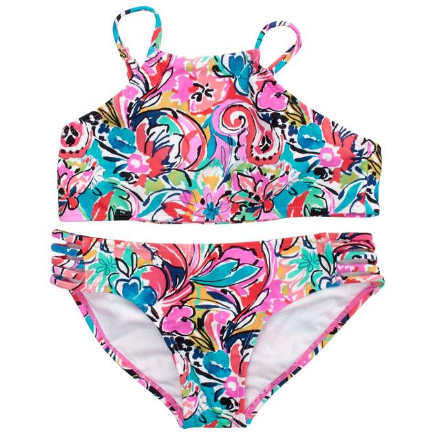 Girls (7-16) Raisins Halter Electric Flamingo Swim Set