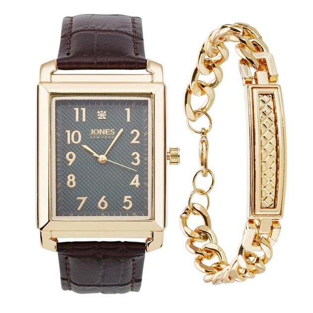 Mens Jones New York Green Dial Watch/Bracelet Set - 9782G-42-X16