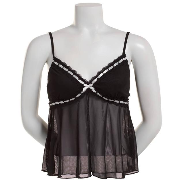 Juniors No Comment Mesh Open Front Lace Trim Cami