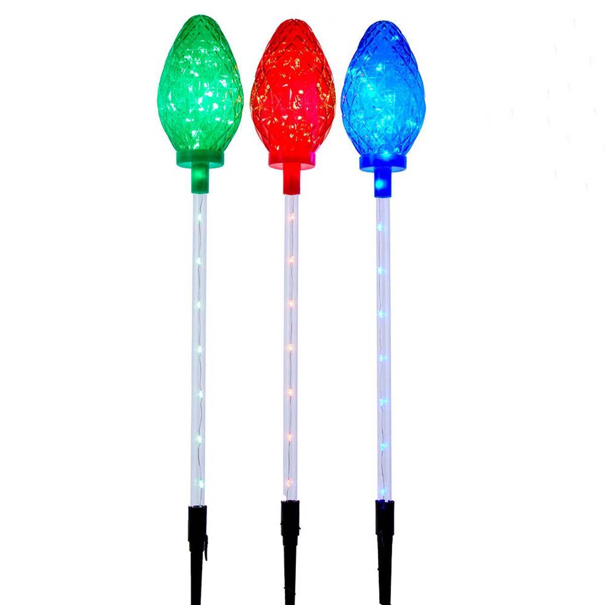 Kurt S. Adler 27.2in. LED Faceted C9 Yard Stakes - Set of 3