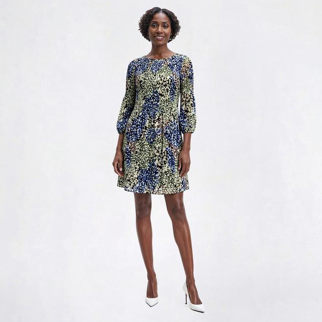 Womens Ninety Clothing 3/4 Sleeve Abstract Crinkle Shift Dress