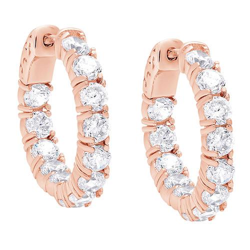 Rose Plated & Cubic Zirconia Hoop Earrings