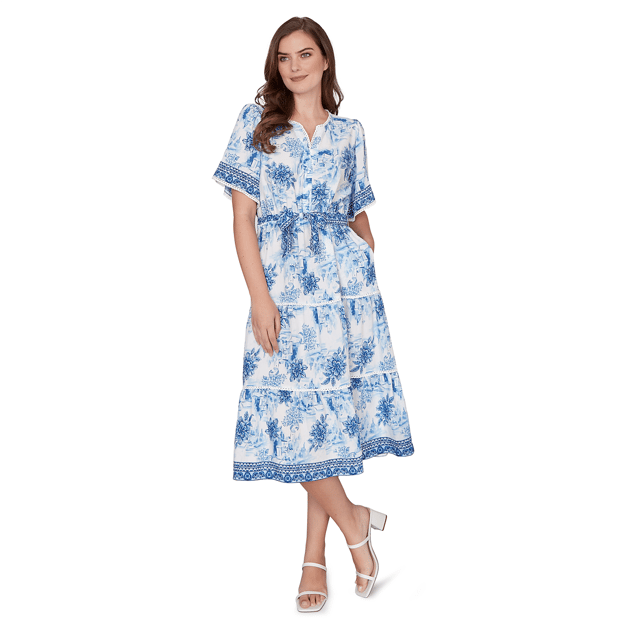 Womens Ruby Rd. French Riviera Floral Toile Tiered Midi Dress