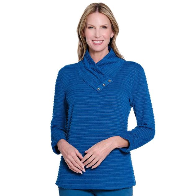 Womens Multiples 3/4 Sleeve Button V Neck Rib Knit Sweater