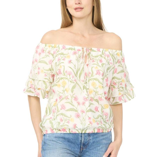 Womens Cece Off the Shoulder Ruffle Sleeve Floral Blouse