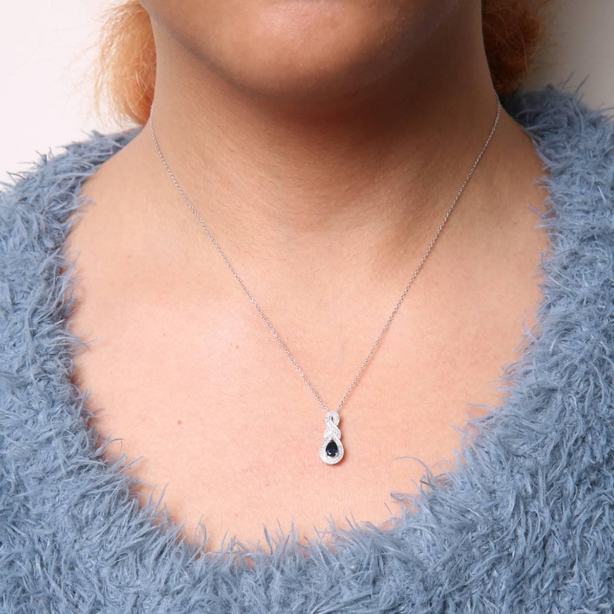 Haus of Brilliance Sterling Silver Blue Sapphire Pendant
