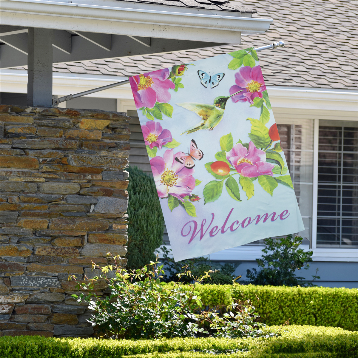 Northlight Welcome Hummingbird Floral Outdoor House Flag