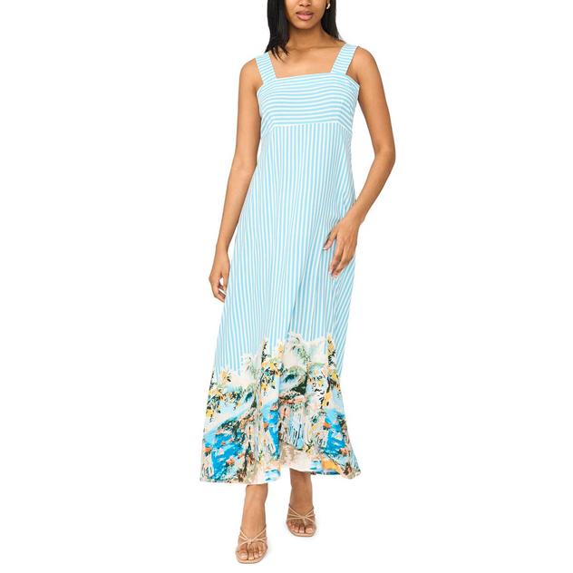 Womens MSK Sleeveless Square Neck Stripe Challis Maxi Dress