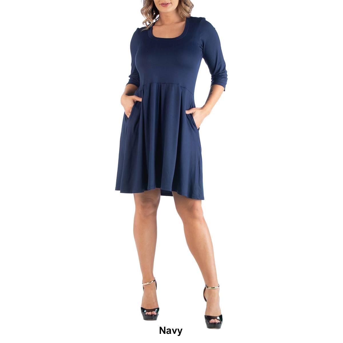 Plus Size 24/7 Comfort Apparel Elbow Sleeve Pocket Shift Dress