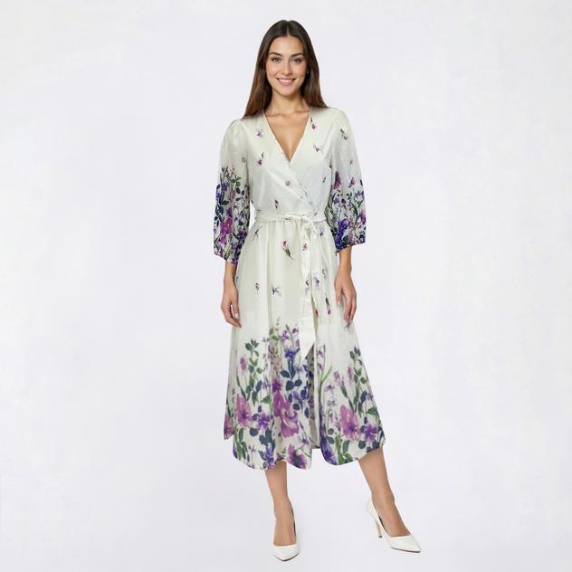 Womens Harlow & Rose Long Sleeve Floral Surplice Neck Midi Dress