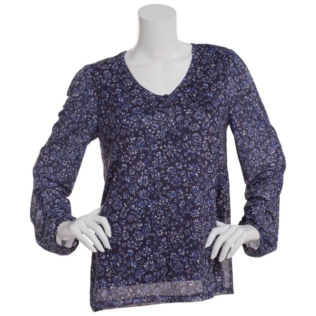 Plus Size Preswick & Moore Long Sleeve Floral Mesh Blouse