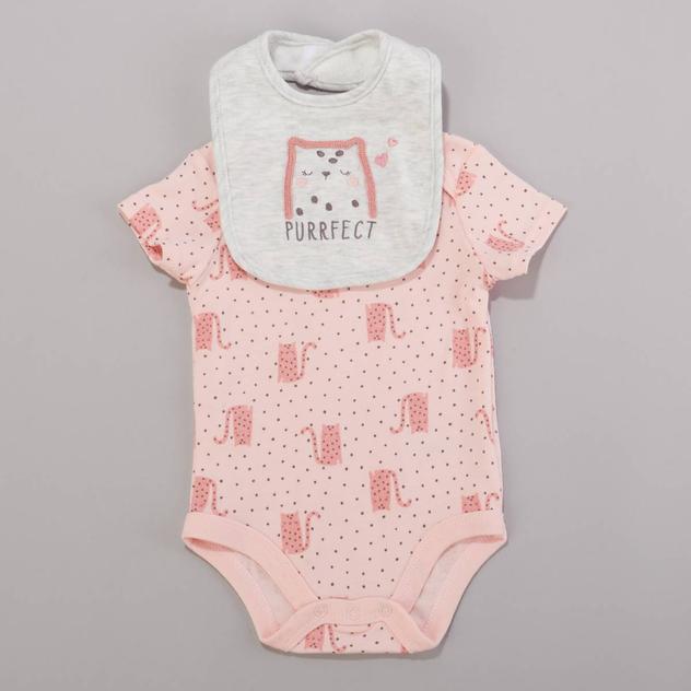 Baby Girl (NB-9M) bon bébé® Kitty Purrfect Bodysuit & Bib