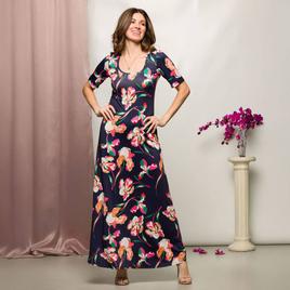 Womens 24/7 Comfort Apparel Navy Floral Casual A Line Maxi Dress