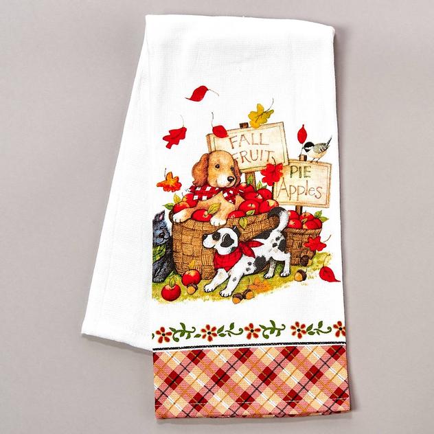 Fetching Fall Apple Basket Pups Dual-Purpose Kitchen Towel
