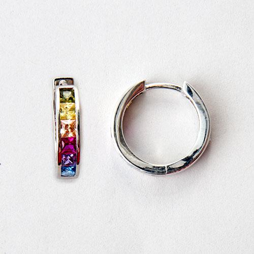 Splendere Rainbow Cubic Zirconia Huggie Hoops
