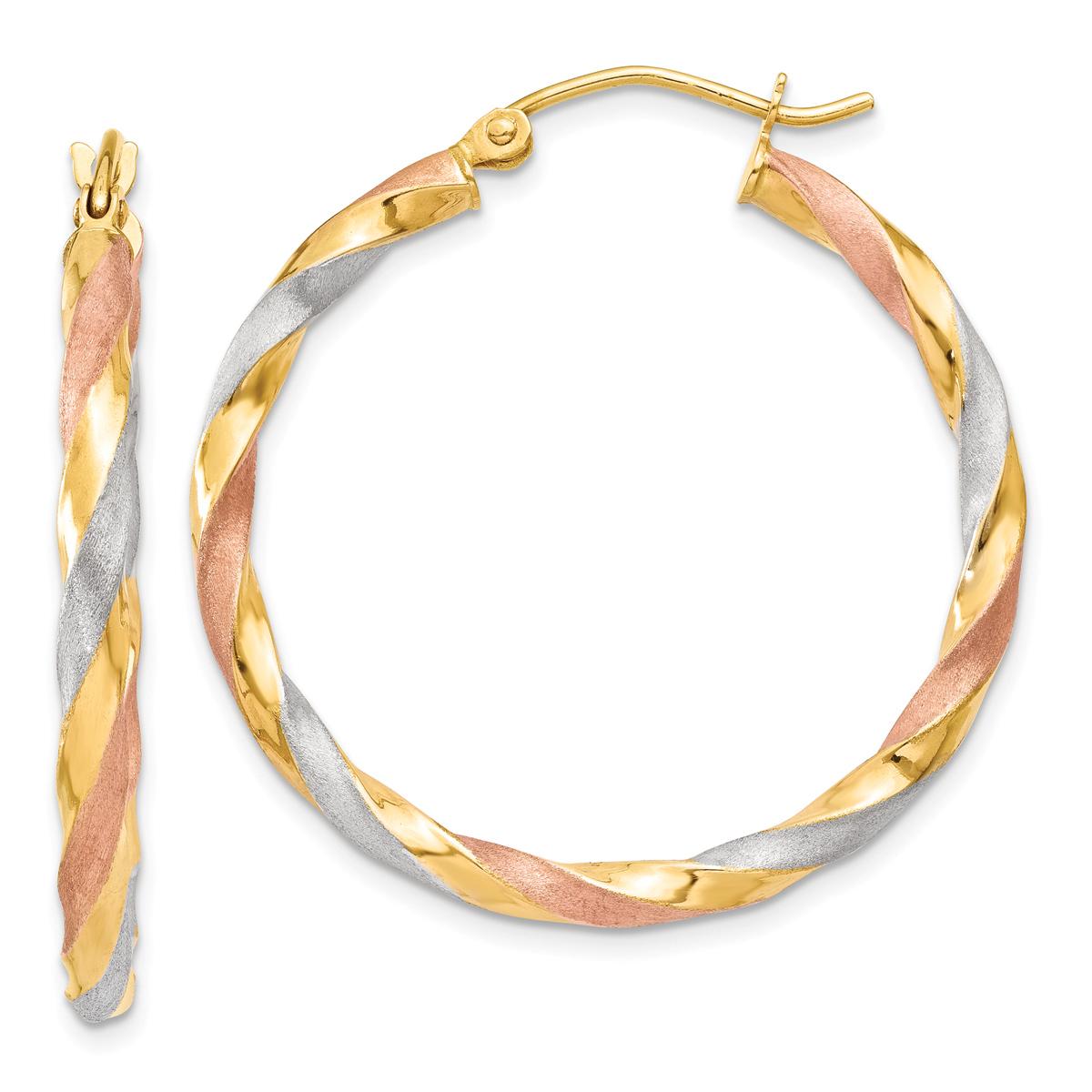 Gold Classics(tm) 14kt White & Rose Twist Hoop Earrings