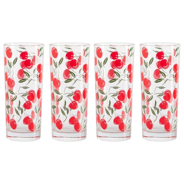 Home Essentials Set of 4 Fresh Picks Cherry High Ball Glasses