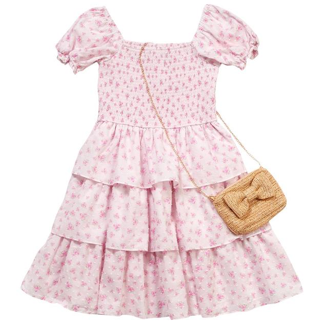 Girls (7-16) Rare Editions Floral Clipdot Dress w/ Bag