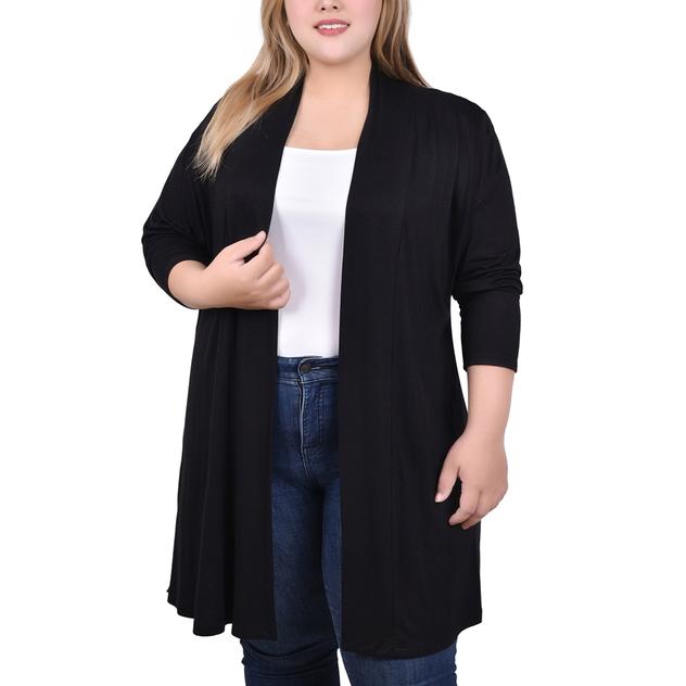 Plus Size NY Collection Long Sleeve Chiffon Back Jersey Cardigan