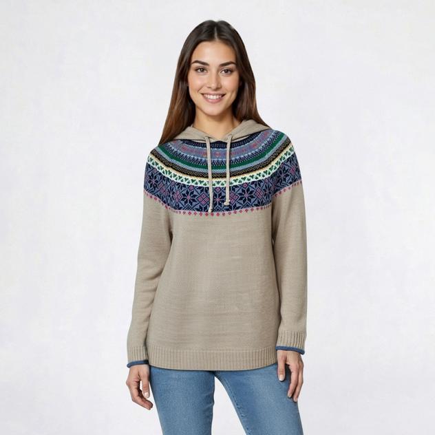 Womens Erika Long Sleeve Hooded Fair Isle Sweater