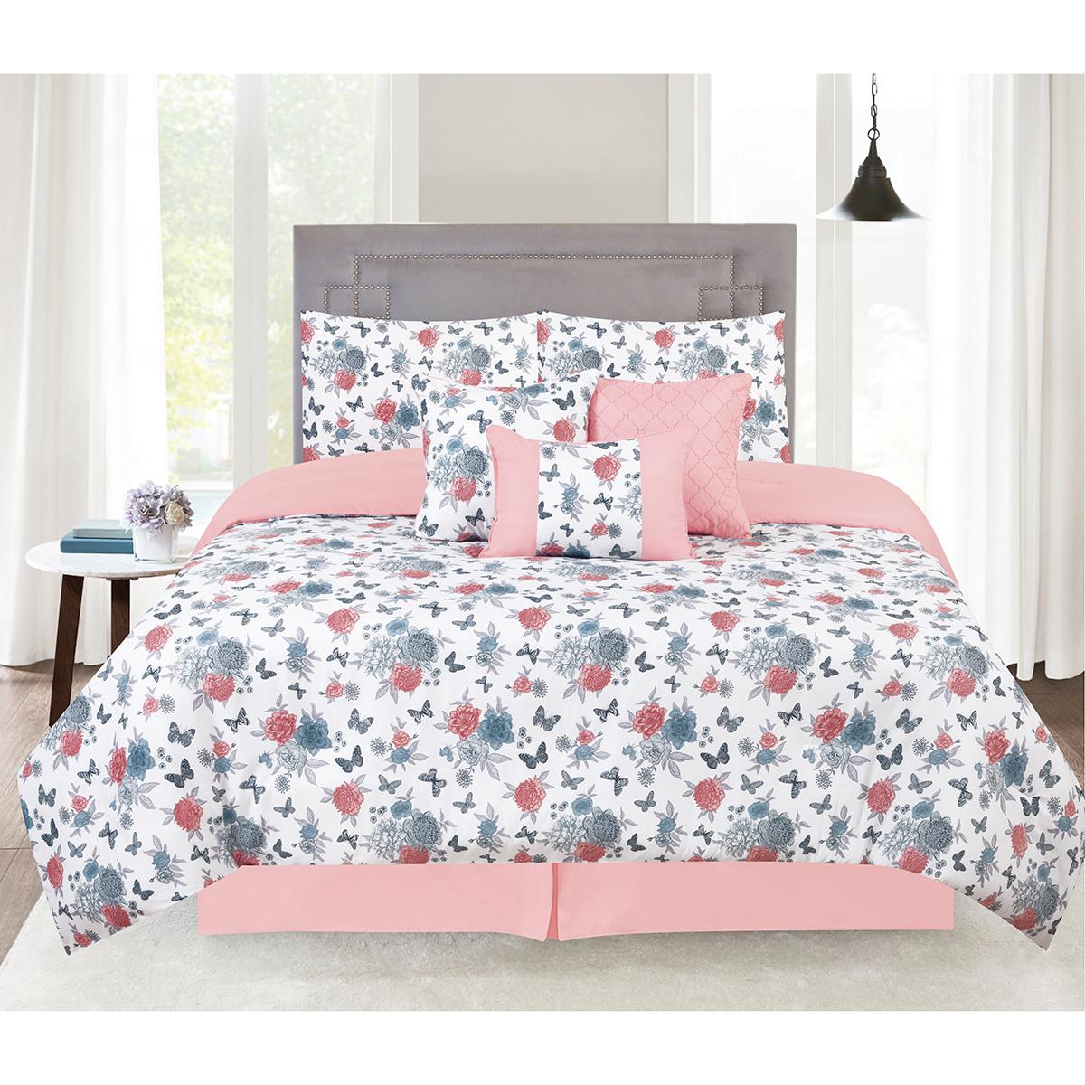 Olivia Parker Butterfly Floral 7pc. Reversible Comforter Set