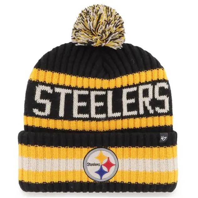 Mens '47 Brand Pittsburgh Steelers Bering Cuff Knit Hat with Pom