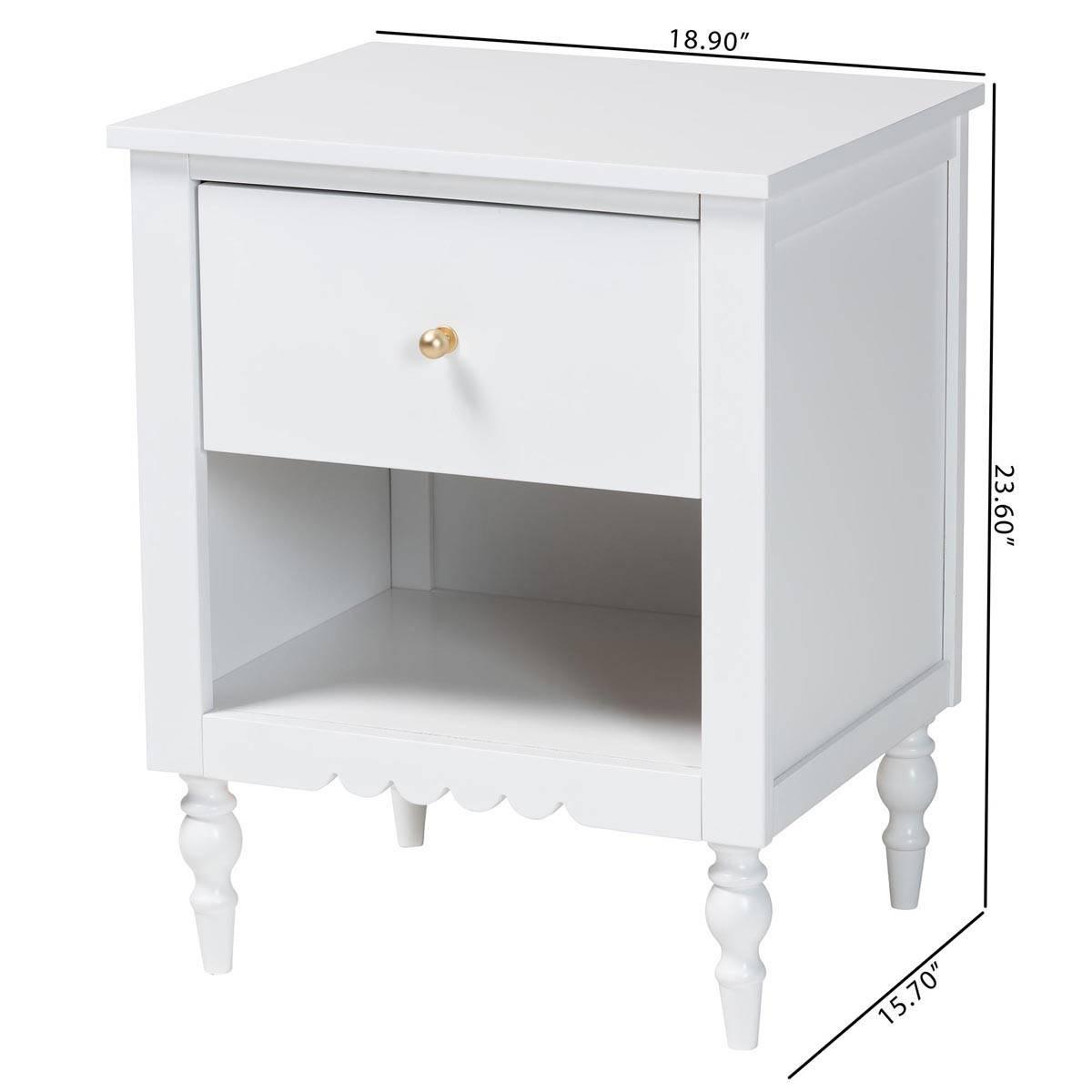 Baxton Studio Roni Modern White Wood 1-Drawer Nightstand