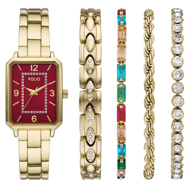 Womens Folio Gold-Tone Watch/Stone Bracelet Set - FMDFL2084