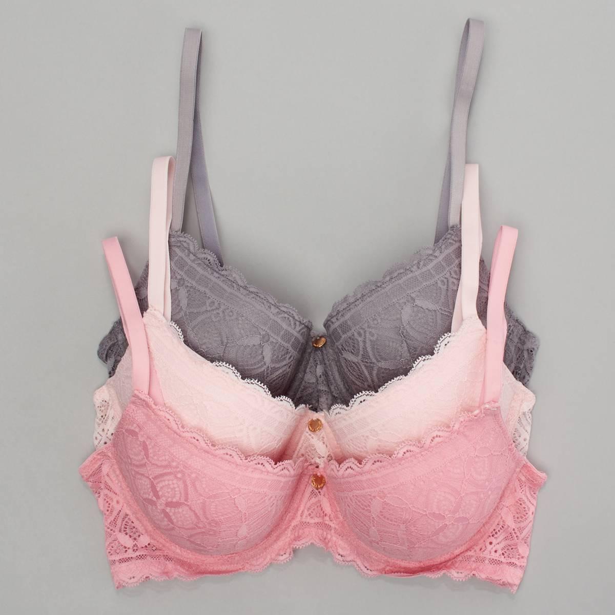 Womens Laura Ashley 3pk. Geo Lace Push Bra-LS6204-3PKF