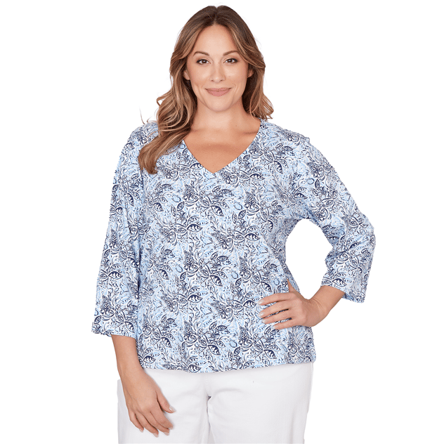Plus Size Hearts of Palm Printed Essentials V Neck Floral Blouse