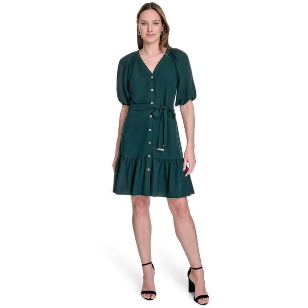 Womens Tommy Hilfiger Puff Sleeve Crepe A-Line Shirtdress