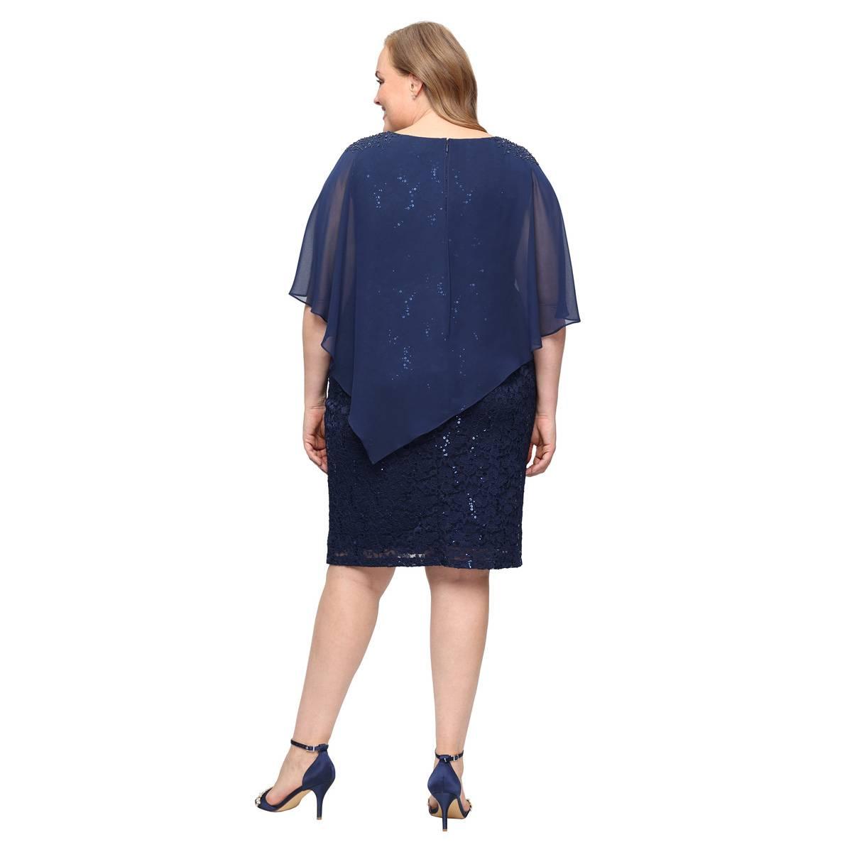 Plus Size SLNY Asymmetric Chiffon Overlay Lace Shift Dress