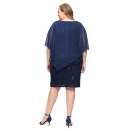 Plus Size SLNY Asymmetric Chiffon Overlay Lace Shift Dress