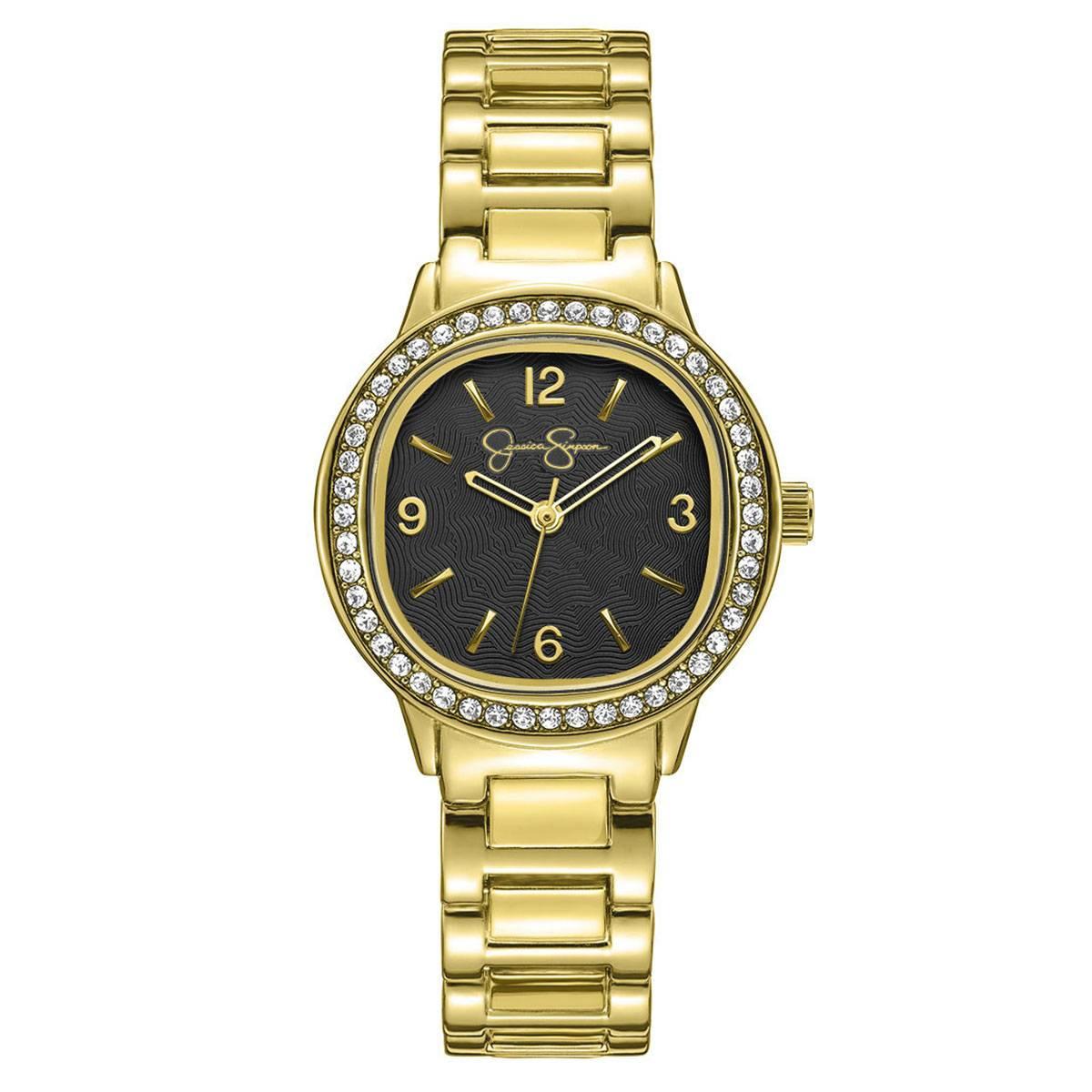 Womens Jessica Simpson Gold-Tone Cushion Crystal Watch - JS0120GD
