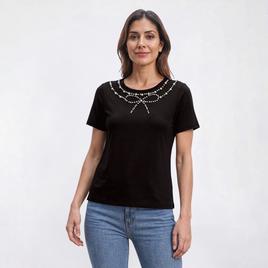 Womens Love Scarlet Short Sleeve Pearl Bow Blouse