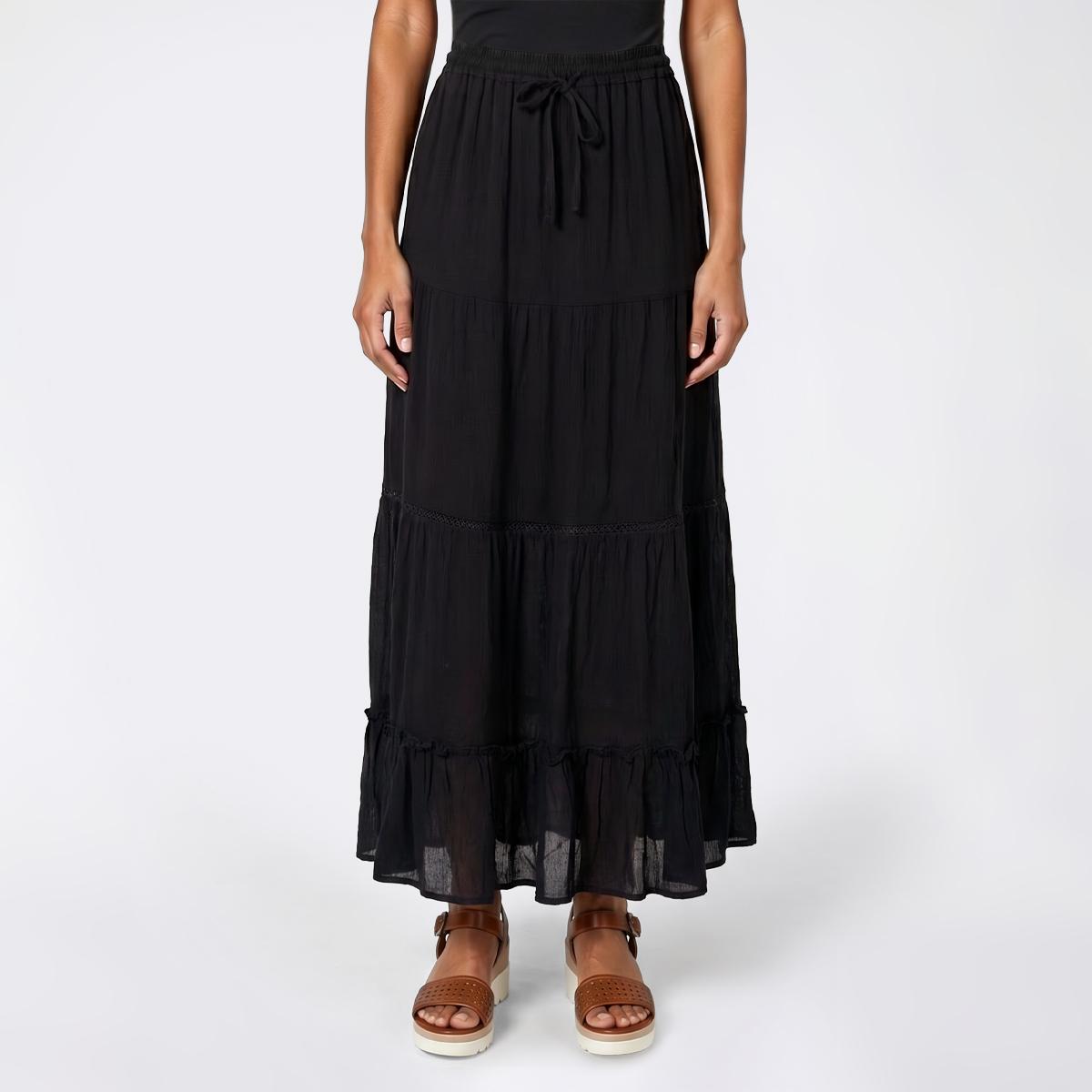 Juniors Love Tree Gauze Tie Waist Tier Crochet Maxi Skirt