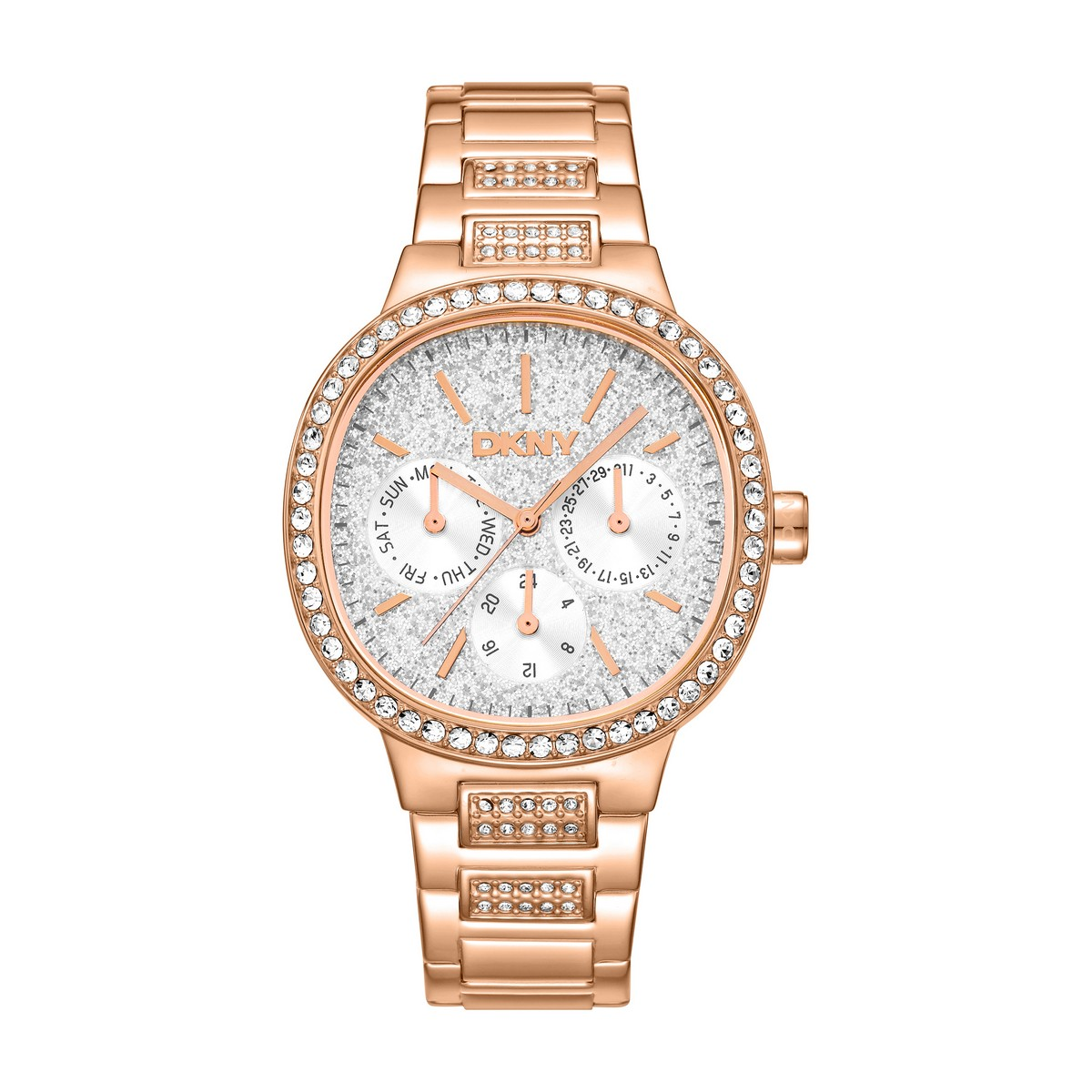 Womens DKNY Crystal Covered Dial Rose Gold Watch-DK1L084M0235