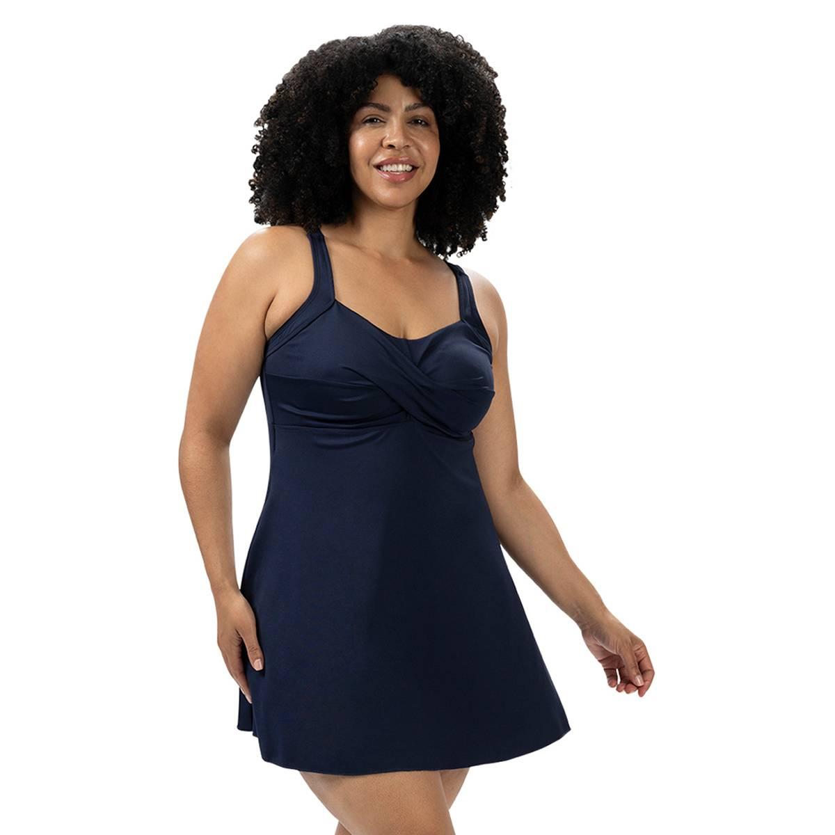 Womens Dolfin(R) Aquashape Pleat Front Fit & Flare Swimdress
