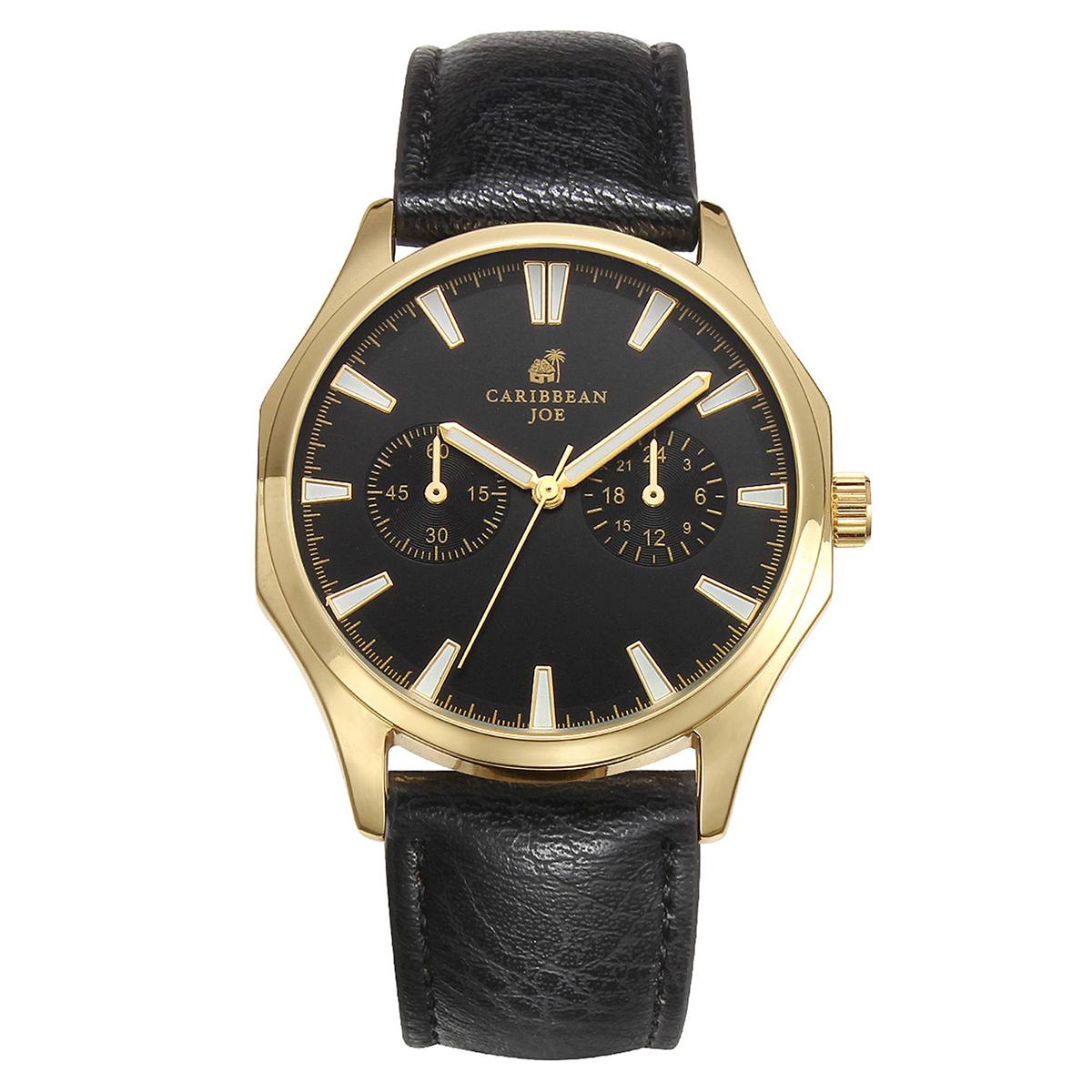 Mens Caribbean Joe Gold-Tone Black Dial Watch - CJ7159GD