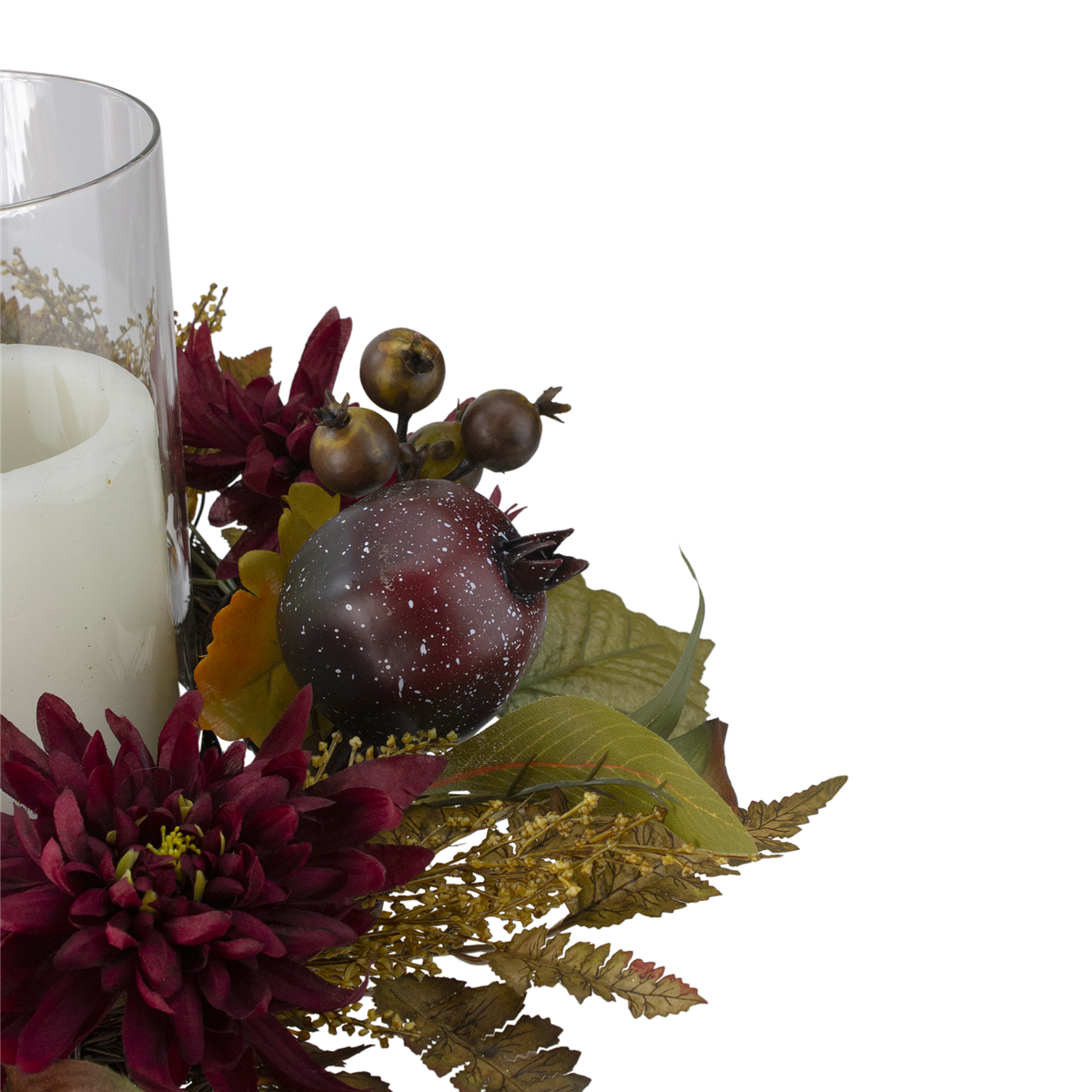 Northlight Mums with Pomegranate Candle Holder Centerpiece