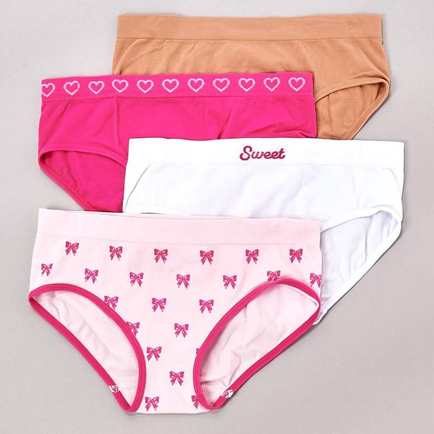Girls Sweet Princess 4pk. Seamless Sweetheart Hipster Underwear