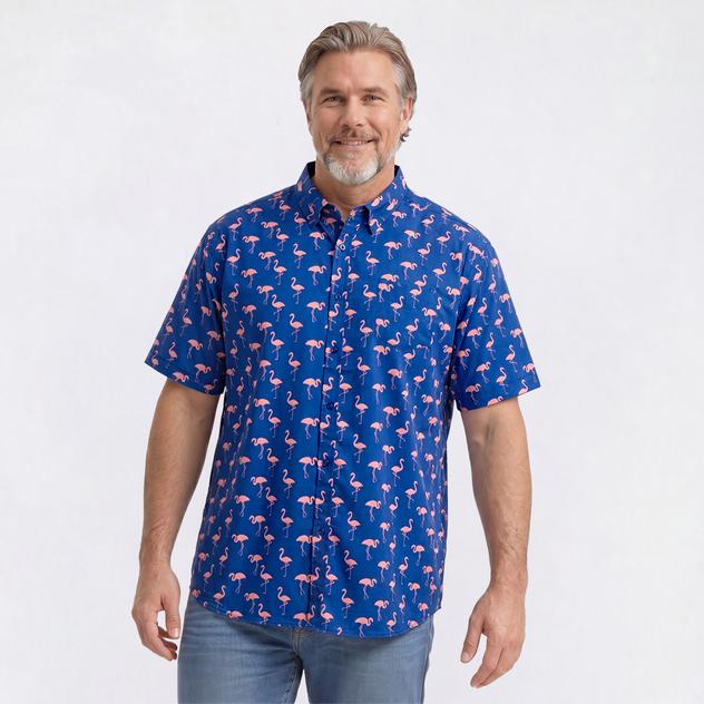 Mens Big & Tall Joe Marlin Flamingo Button Down Shirt - Sapphire