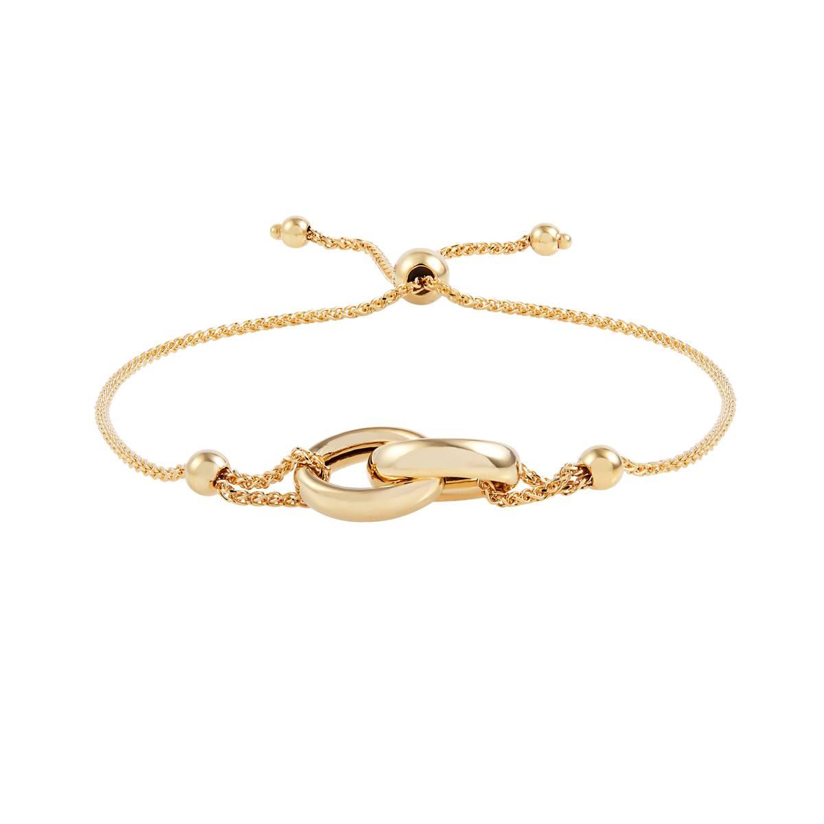 Gold Classics(tm) Double Oval on Wheat Chain Bolo Bracelet