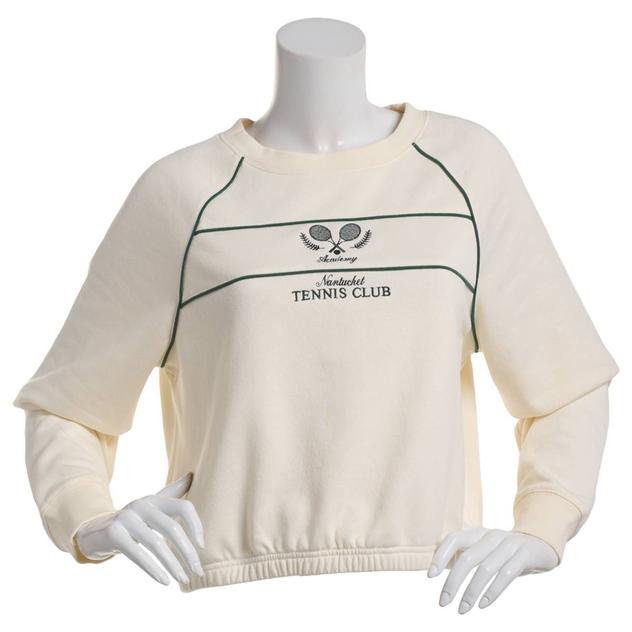 Juniors Pink Rose Cozy Tennis Embroidery Elastic Hem Sweatshirt