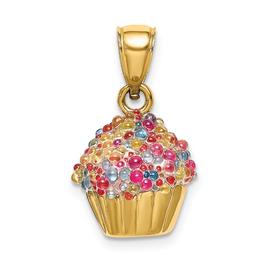 Unisex Gold Classics(tm) 14kt Gold 3D Beaded Cupcake Pendant