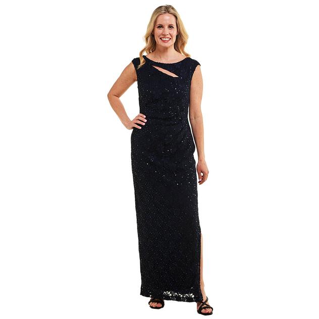 Womens Connected Apparel Sleeveless Sequin Lace Cut-Out Neck Gown