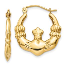 Gold Classics(tm) 13mm. 14kt. Polished Claddagh Hoop Earrings