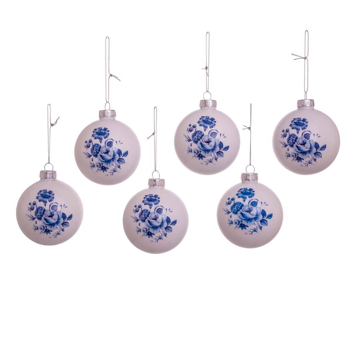 Kurt S. Adler 80MM Delft Blue Glass Ball Ornaments - Set of 6