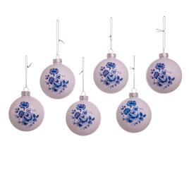 Kurt S. Adler 80MM Delft Blue Glass Ball Ornaments - Set of 6
